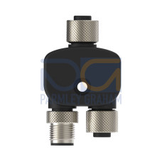 M12 QD Splitter Connector, 5-pin Female Trunk Straight, 5-pin Female Straight Branch (1), 5-pin Male Straight Branch(1), Black PUR Splitter Junction Cable