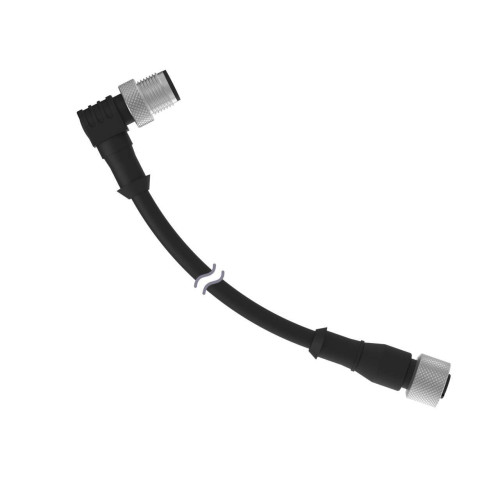 Cordset: Double Ended M12, 4-pin Straight Female, 4-pin Right-Angle Male, 3.66 m 4x22 Black PVC Jacket, Nickel-Plated Brass Coupling Nuts