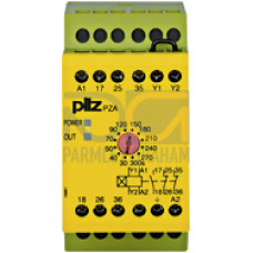 Safety relay (standalone) Inputs: Single-channel wiring Outputs: 1 N/O, 2 N/C UB 110 - 120 V AC, width: 45 mm, integral screw terminals, delay-on energisation pulse timer, pulse times 12 stages from 0