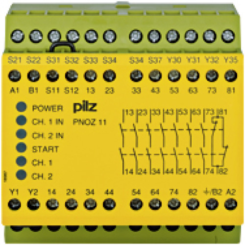 Safety relay (standalone) inputs: 1/2-channel wiring with detection of shorts across contacts