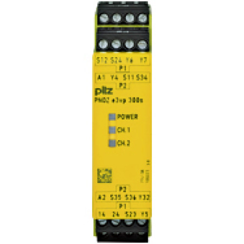 Safety relay (standalone) inputs: 2-channel wiring with/without detection of shorts across contacts