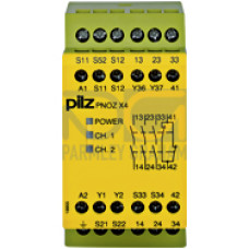 Safety relay (standalone) Inputs: 1-/2-channel wiring with/without detection of shorts across contacts Outputs: 3 N/O, 1 N/C. Automatic/monitored start UB 240 V AC, width: 45 mm, integral screw termin