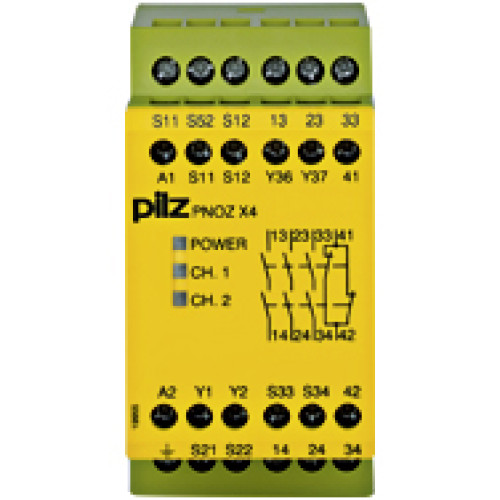 Safety relay (standalone) Inputs: 1-/2-channel wiring with/without detection of shorts across contacts Outputs: 3 N/O, 1 N/C. Automatic/monitored start UB 240 V AC, width: 45 mm, integral screw termin