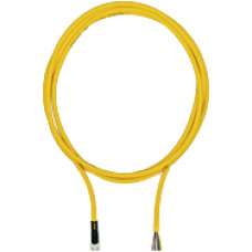 Connection cable, PUR, yellow RAL1003, suitable for drag chains, 8-pin,s ocket straight M8, on open line end, A-coded, cable length: 2m