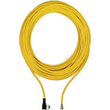 Connection cable, PUR, yellow RAL1003, 4-pin, socket angled M12, on open line end, A-coded, cable length: 30m