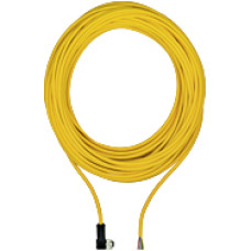 Connection cable, PUR, yellow RAL1003, shielded, 8-pin, socket angled M12, on open line end, A-coded, cable length: 10m
