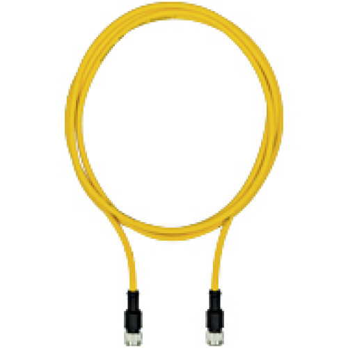 Connection cable, PUR, yellow RAL1003, shielded, 5-pin, socket straight M12, on socket straight M12, A-coded, cable length: 1m