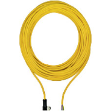 Connection cable, PUR, yellow RAL1003, shielded, 8-pin, socket angled M12, on open line end, A-coded, cable length: 30m