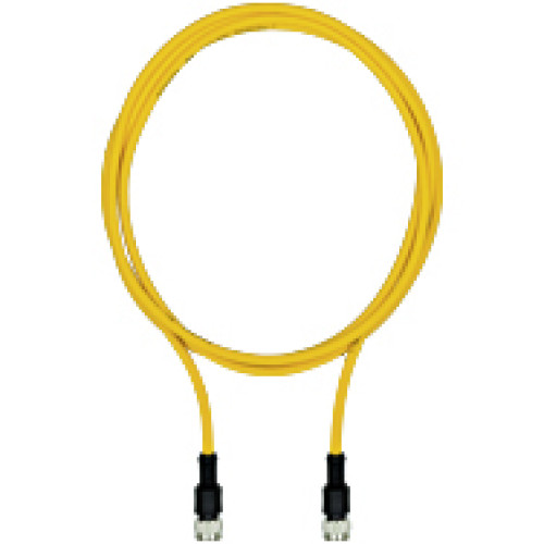 Connection cable, PUR, yellow RAL1003, shielded, 5-pin, socket straight M12, on socket straight M12, A-coded, cable length: 0.5m