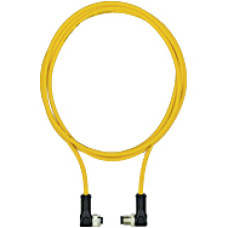 Connection cable, PUR, yellow RAL1003, 5-pin, socket angled, on connector angled M12, A-coded, cable length: 5m