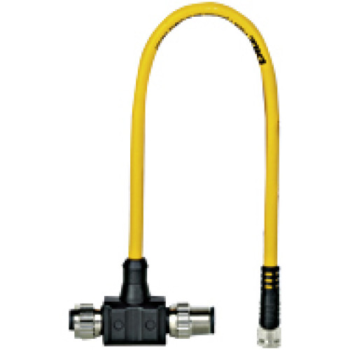 Y cable for PSENcode, PSENslock. Input socket 1 x M8/8-pin, Output connector 2 x M12/8-pin.