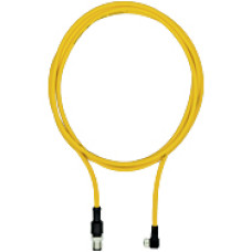 Connection cable, PUR, yellow RAL1003, suitable for drag chains, 4-pin,s ocket angled M8, on connector straight M12, A-coded, cable length: 5m