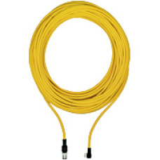 Connection cable, PUR, yellow RAL1003, suitable for drag chains, 4-pin,s ocket angled M8, on connector straight M12, A-coded, cable length: 10m