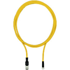 Connection cable, PUR, yellow RAL1003, suitable for drag chains, 4-pin,s ocket straight M8, on connector straight M12, A-coded, cable length: 3m