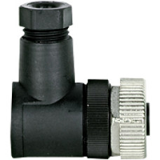 Plug-in connector, 5-pin, connector angled M12, A-coded, screw connection, material threaded ring: CuZn nickel-plated, outer cable diameter: 4-6mm