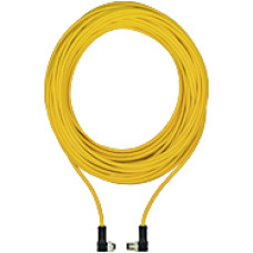 Connection cable, PUR, yellow RAL1003, 5-pin, socket angled, on connector angled M12, A-coded, cable length: 10m