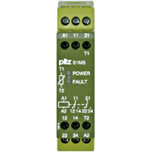 Thermistor monitoring relay as an overheat protection device for motors, generators etc. 2 auxiliary contacts (C/O). Width: 22.5 mm, UB 400 V AC.