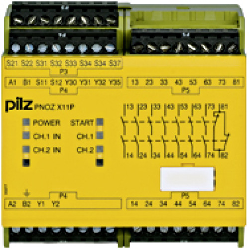 Safety relay (standalone) inputs: 1/2-channel wiring with/without detection of shorts across contacts