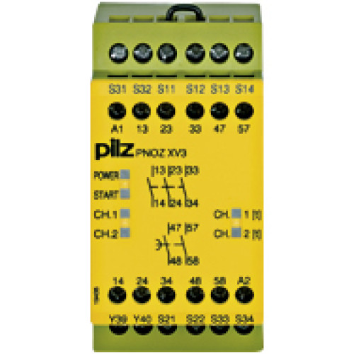 Safety relay (standalone) inputs: 1/2-channel wiring with/without detection of shorts across contacts