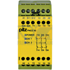 Safety relay (standalone) Inputs: 1-/2-channel wiring without detection of shorts across contacts Outputs: 3 N/O. Automatic/monitored start UB 230 - 240 V AC, width: 45 mm, integral screw terminals, M