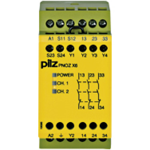 Safety relay (standalone) Inputs: 1-/2-channel wiring without detection of shorts across contacts Outputs: 3 N/O. Automatic/monitored start UB 230 - 240 V AC, width: 45 mm, integral screw terminals, M