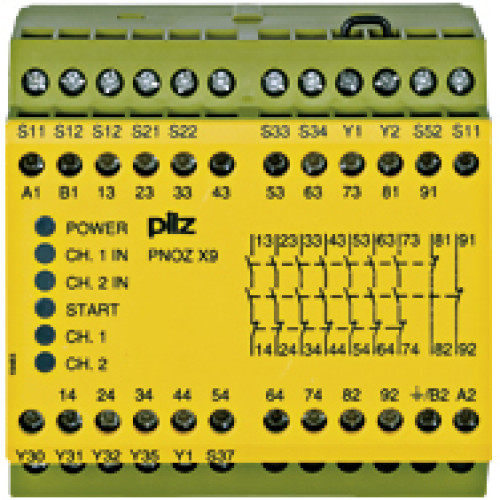Safety relay (standalone) inputs: 1/2-channel wiring with detection of shorts across contacts