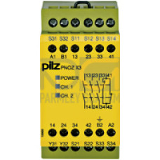Safety relay (standalone) Inputs: 1- / 2-channel wiring with detection of shorts across contacts Outputs: 3 N/O, 1 N/C, 1 semiconductor. Automatic/monitored start UB 48 V AC/24 V DC, width: 45 mm, int