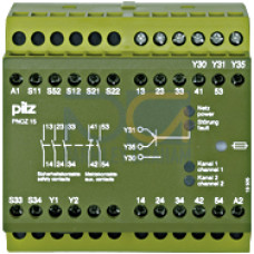 Safety relay (standalone) Inputs: Single-channel wiring Outputs: 3 N/O,  1 N/C, 1 N/O, 1 semiconductor. Automatic/manual reset UB 24 V DC, width: 90 mm, integral screw terminals, Monitoring E-STOP, sa
