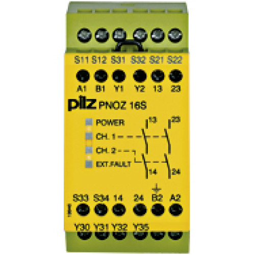 Safety relay (standalone) inputs: 1/2-channel wiring with/without detection of shorts across contacts