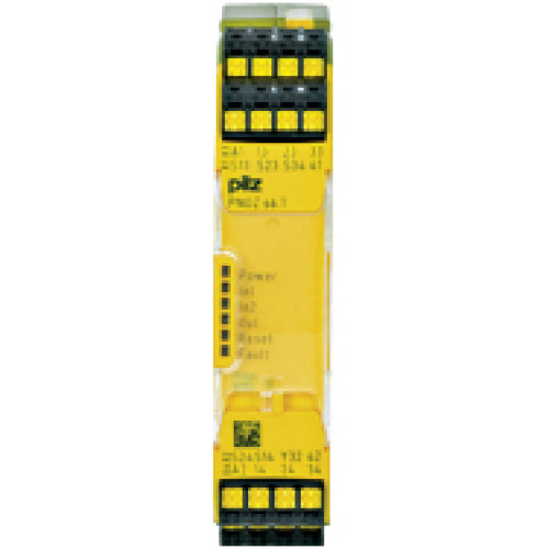 PNOZsigma safety relay (standalone) inputs: 1 N/O per pushbutton outputs: 3 N/O 1 N/C 1 SC