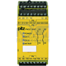 Safety relay (standalone) Inputs: 1-/2-channel wiring with detection of shorts across contacts Outputs: 2 N/O, 2 semiconductor. Automatic/manual reset UB 230V AC/24 V DC, width: 45 mm, plug-in termina