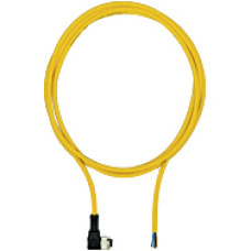 Connection cable, PUR, yellow RAL1003, 4-pin, socket angled M12, on open line end, A-coded, cable length: 5m
