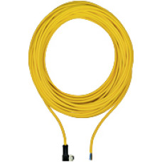 Connection cable, PUR, yellow RAL1003, shielded, 4-pin, socket angled M12, on open line end, A-coded, cable length: 10m