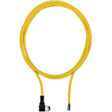 Connection cable, PUR, yellow RAL1003, 5-pin, socket angled M12, on open line end, A-coded, cable length: 5m