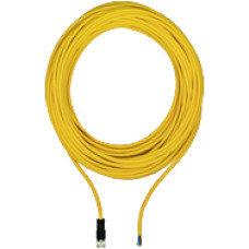 Connection cable, PUR, yellow RAL1003, shielded, 4-pin, socket straight M12, on open line end, A-coded, cable length: 30m