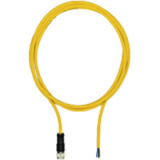 Connection cable, PUR, yellow RAL1003, shielded, 4-pin, socket straight M12, on open line end, A-coded, cable length: 3m