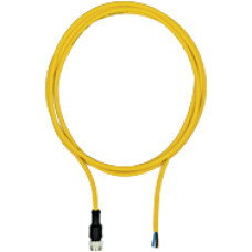 Connection cable, PUR, yellow RAL1003, 5-pin, socket straight M12, on open line end, A-coded, cable length: 3m