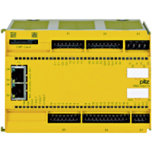 Configurable safety system PNOZmulti base module not expandable, communication interface Modbus/TCP, 20 safe digital inputs, 4 safe semiconductor outputs, 2 safe relay outputs.