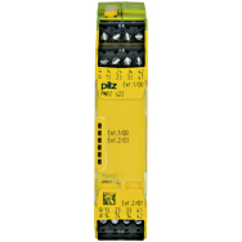 PNOZsigma dual relay expansion for connecting to PNOZ s30, PNOZ mm0.1p and PNOZ mm0.2p, 2 separate channels for each 3 N/O + 1 N/C, plug-in terminals of screw type 1 N/C, plug-in terminals of screw ty