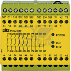 Safety relay (standalone) Inputs: 1-/2-channel wiring with/without detection of shorts across contacts Outputs: 6 N/O, 4 N/C. Automatic/monitored start UB 110 - 120 V AC, width: 90 mm, integral screw