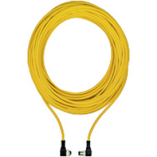 Connection cable, PUR, yellow RAL1003, 5-pin, socket angled, on connector angled M12, A-coded, cable length: 30m