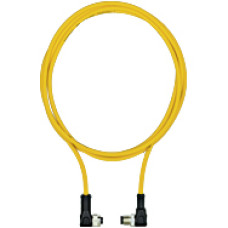 Connection cable, PUR, yellow RAL1003, 5-pin, socket angled, on connector angled M12, A-coded, cable length: 3m