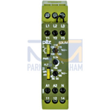Voltage monitoring relay for monitoring overvoltage and undervoltage values, and the phase sequence in 3-phase mains, 40 - 400 Hz, Measuring voltage 400/440 V AC Width: 22.5 mm, UB 230 V AC.