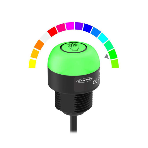 K30 Pro Touch Series: 3-color RGB Touch Sensor, Voltage: 12-30 V dc, Housing: Polycarbonate, IP67 IP69K, Input/Output: Bimodal, NO, Momentary, Colors: Multicolor, 150 (6 in) 5-pin M12 PVC Pigtail QD