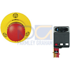PITestop E-STOP/contact block set consisting of: E-STOP pushbutton with E-STOP symbol and logo with contact block with monitoring. 1 N/C, terminals of screw type.