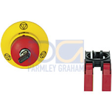 PITestop E-STOP/contact block set consisting of E-STOP pushbutton (key switch) with E-STOP symbol and contact block with monitoring. 2 N/C, with spring-loaded terminals.