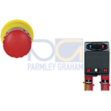 PITestop E-STOP/contact block set consisting of E-STOP pushbutton (hygienic range) and contact block with monitoring. 2 N/C, terminals of screw type.