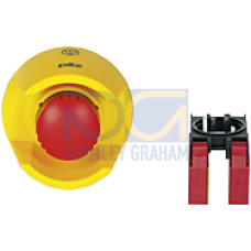 PITestop E-STOP/contact block set consisting of E-STOP pushbutton incl. protective collar and logo and contact block with monitoring. 2 N/C , with spring-loaded terminals.