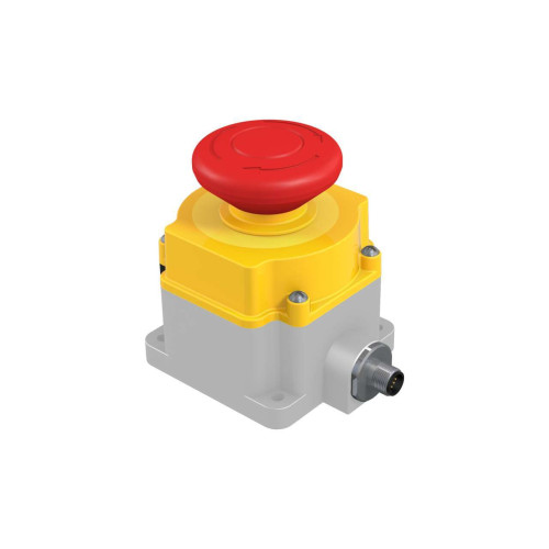 Emergency Stop: Flush Mount 60 Push Button, Environ. Rating: IP65, Lighted, Color: Red Solid/Flashing, 2 N.C. Safety Contacts, 1 N.O. aux., 8-pin M12 QD