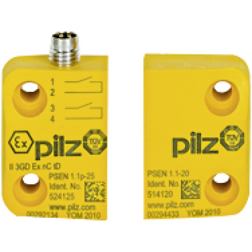 Magnetic safety switch PSENmag, with safety switch andsquare actuator, ATEX certificate, 4-pin M8 male connector,series connection, incl. 1&nbsp;pair CABLE/M8/CLIP to secure 1&nbsp;M8plug-in connector